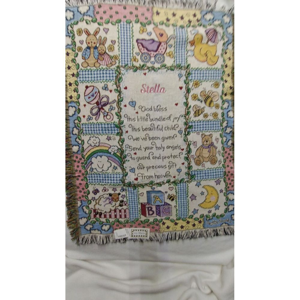 Vintage God Bless‎ Prayer Joy Marie Baby Tapestry Throw Blanket 45" x 62" Stella
